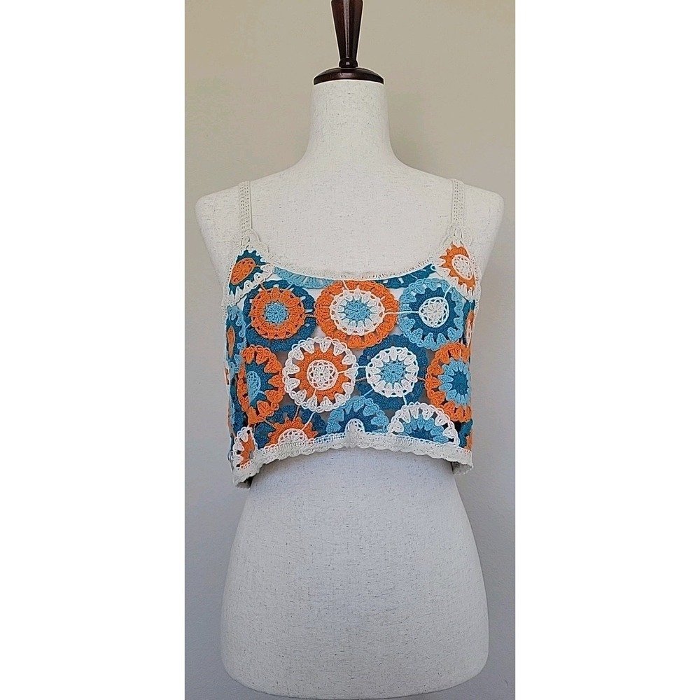 Granny Square Women's Crop Top Sz M/L Festival Boho Bohemian Hippie Colorful NWT